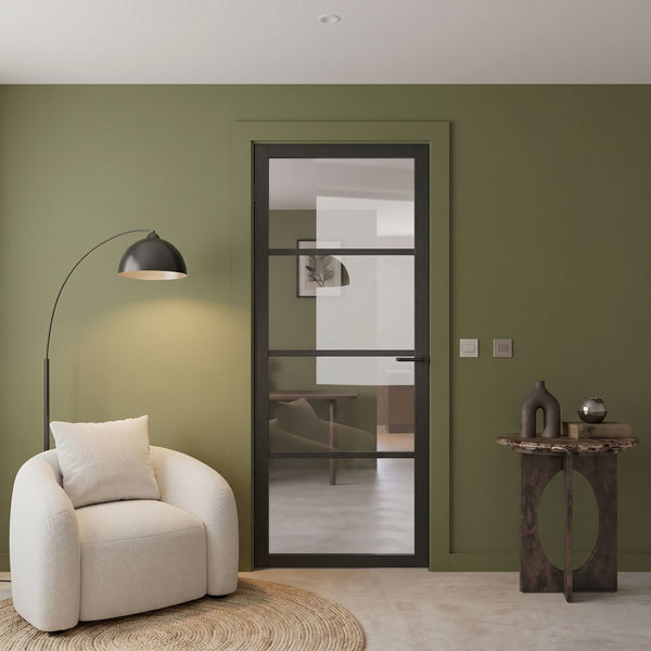 Internal Black Laminate Brent 4 Lite Door with Clear Glass Pre-Finished