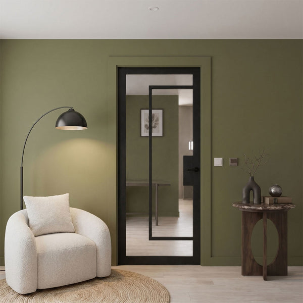 Internal Black Laminate Foundry Door with Clear Glass Pre-Finished