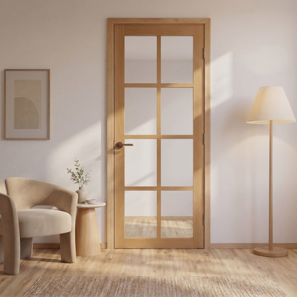 Internal Oak Laminate Haringey Door with Clear Glass Pre-Finished