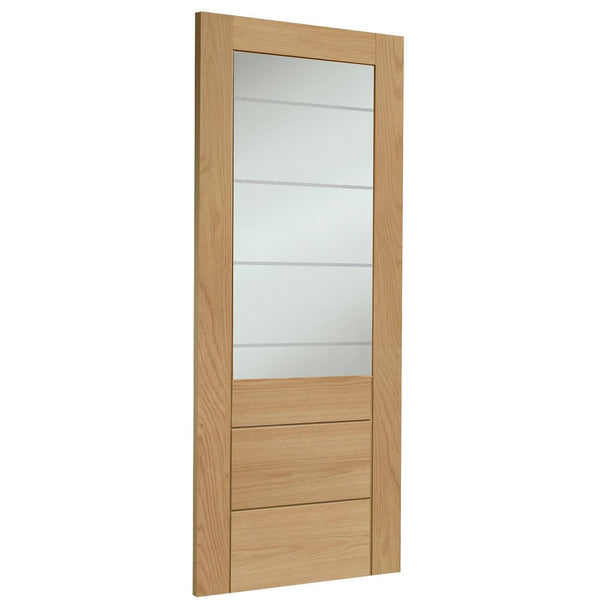 Internal Oak Pre-Finished Palermo 2XG Fire Door with Clear Etched Glass