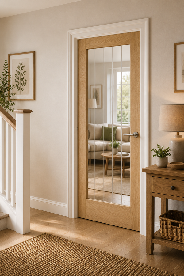 Suffolk Essential Pattern 10 Internal Oak Door with Clear Etched Glass unfinished