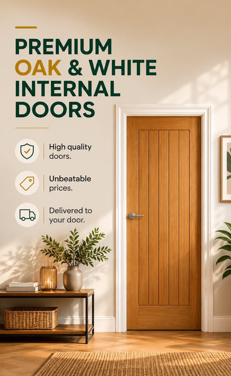Worcester Prefinished Internal Oak Door with Clear Glass