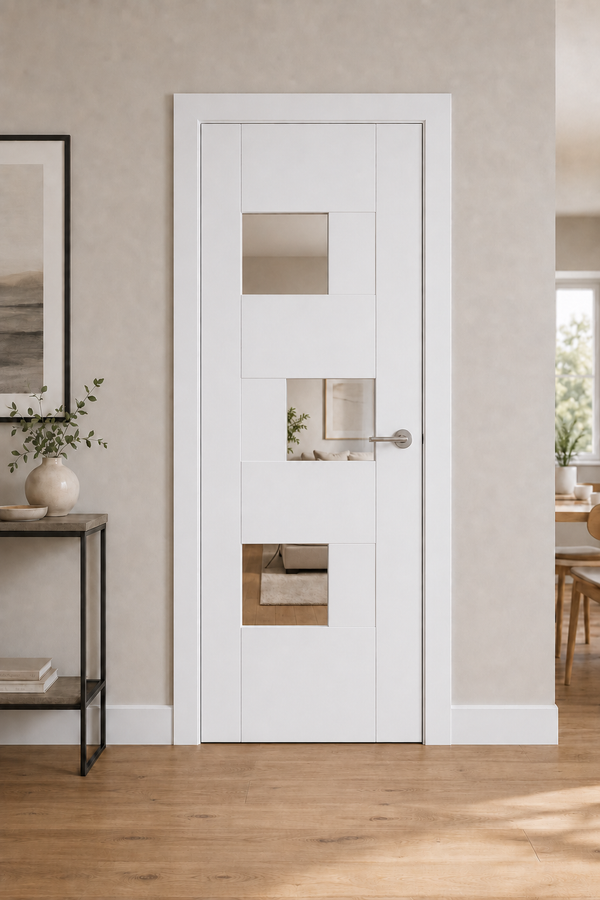 Pre-Finished Internal White Perugia Door with Clear Glass