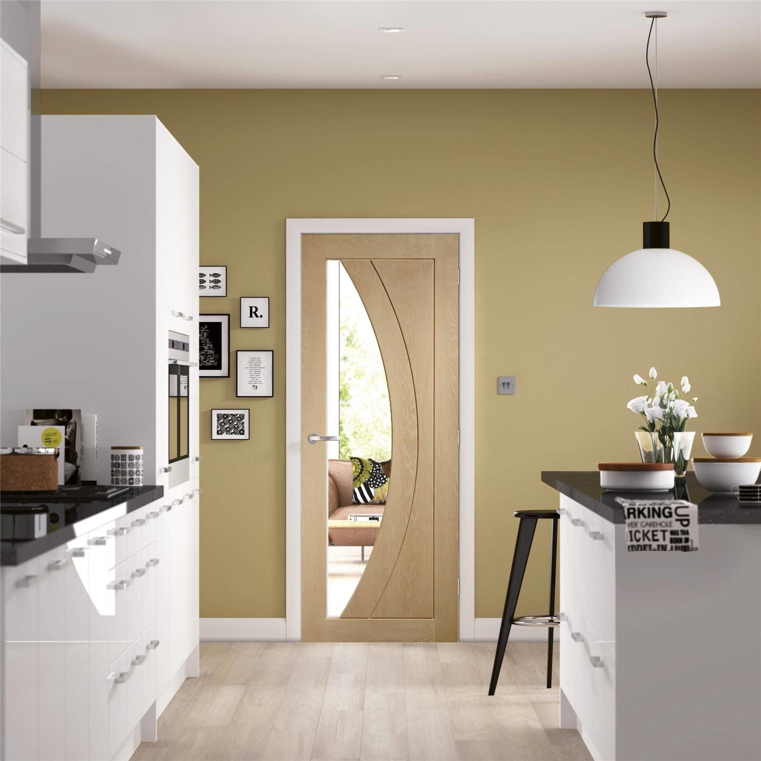 Internal Oak Pre-Finished Salerno Fire Door with Clear Glass