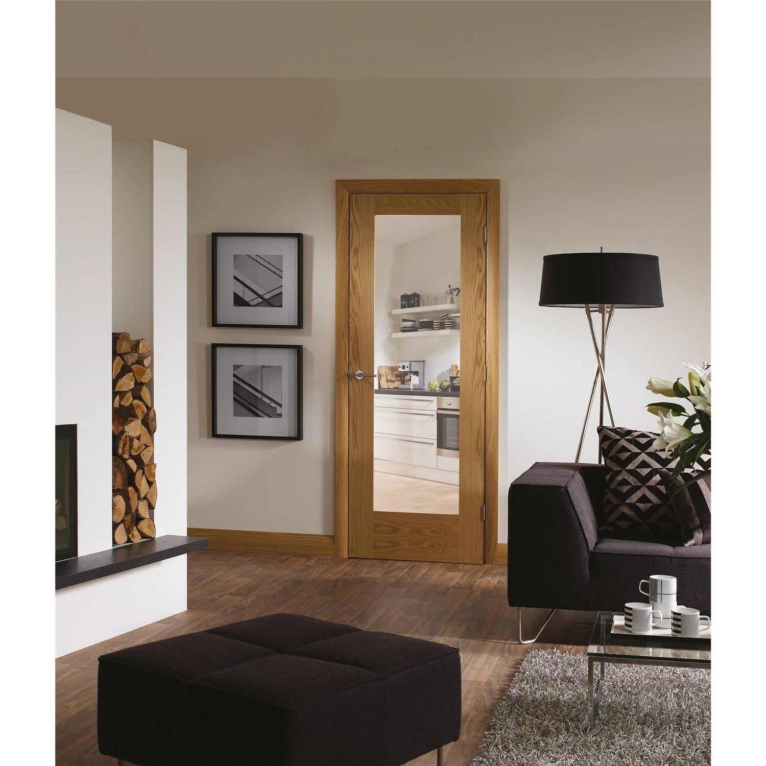 Internal Oak Pre-Finished P10 Fire Door with Clear Glass