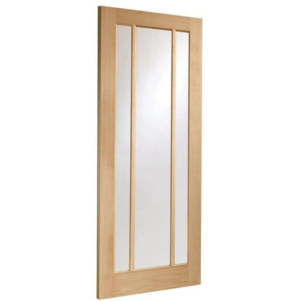 Internal Oak Pre-Finished Worcester 3L Fire Door with Clear Glass