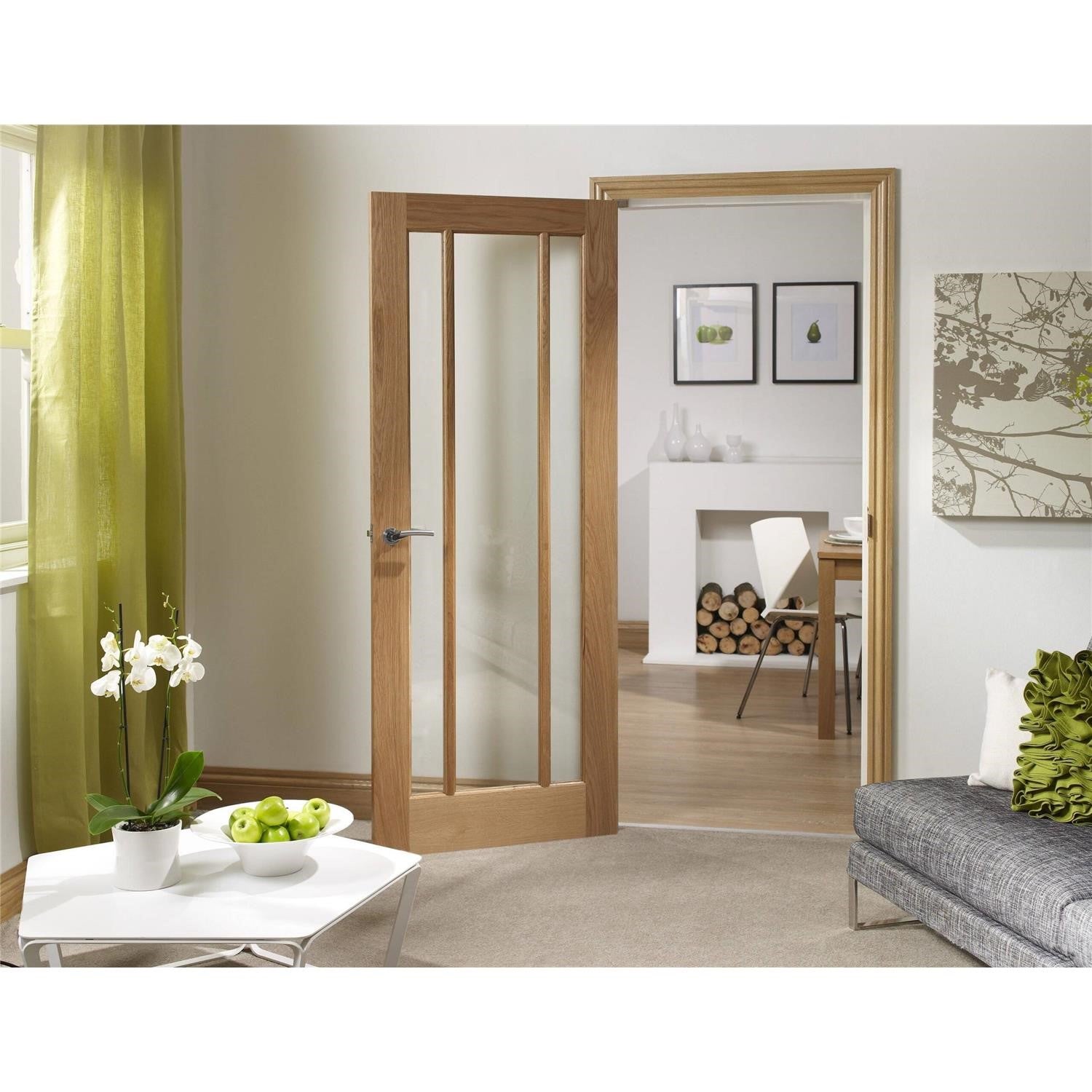 Internal Oak Pre-Finished Worcester 3L Fire Door with Clear Glass
