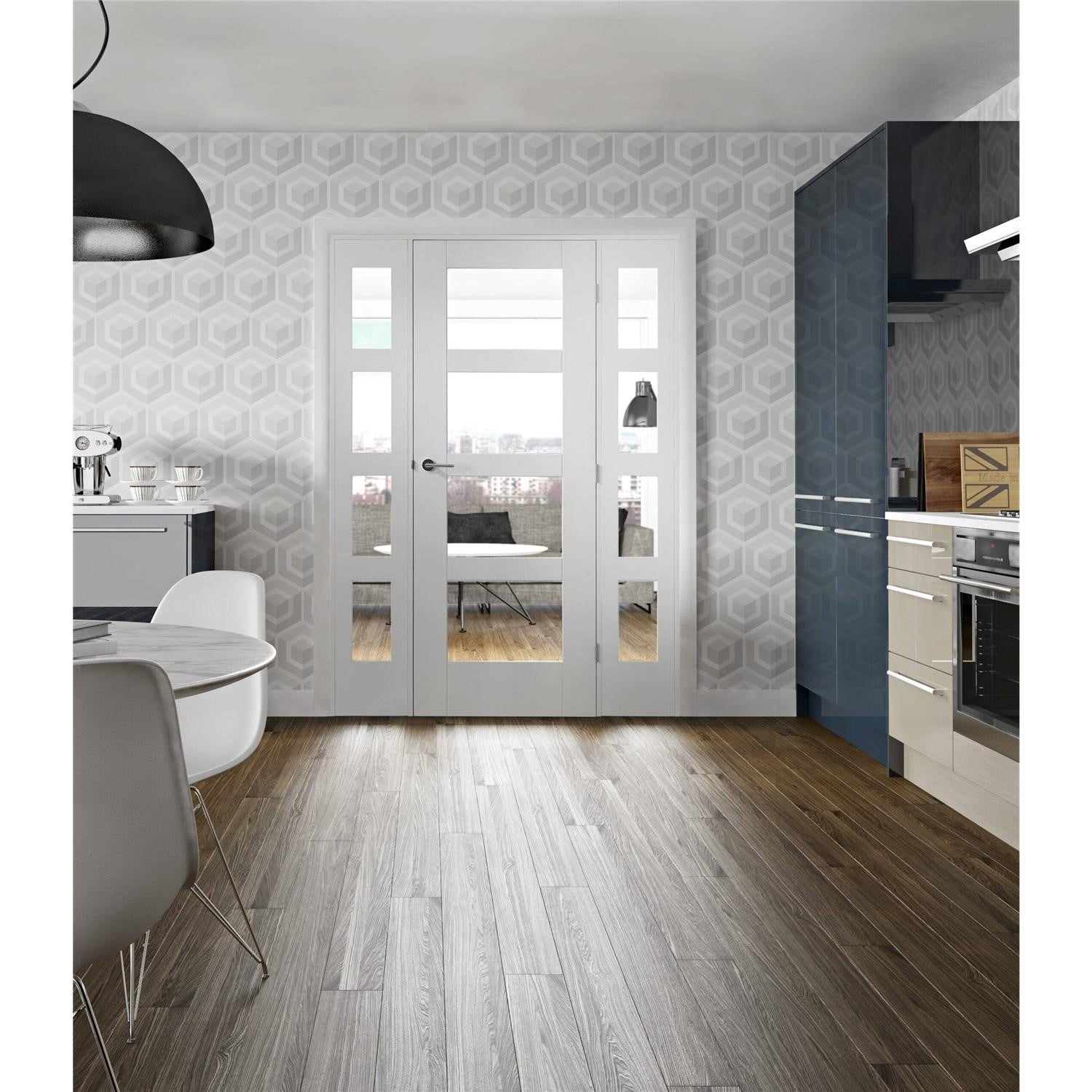 Shaker 4 Light Internal White Primed Fire Door with Clear Glass