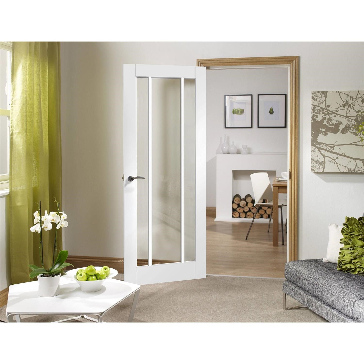 Internal White Primed Worcester Door with Clear Glass Fire Door