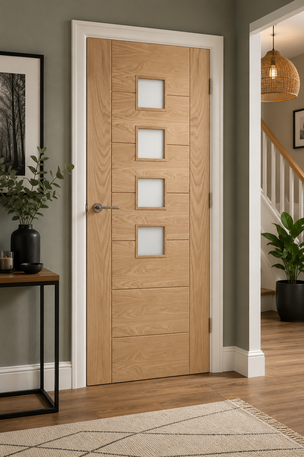 Palermo 2XG Internal Oak Door with Clear Etched Glass Unfinished