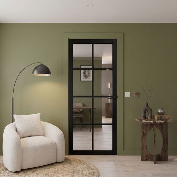 Internal Black Laminate Haringey Door with Clear Glass Pre-Finished