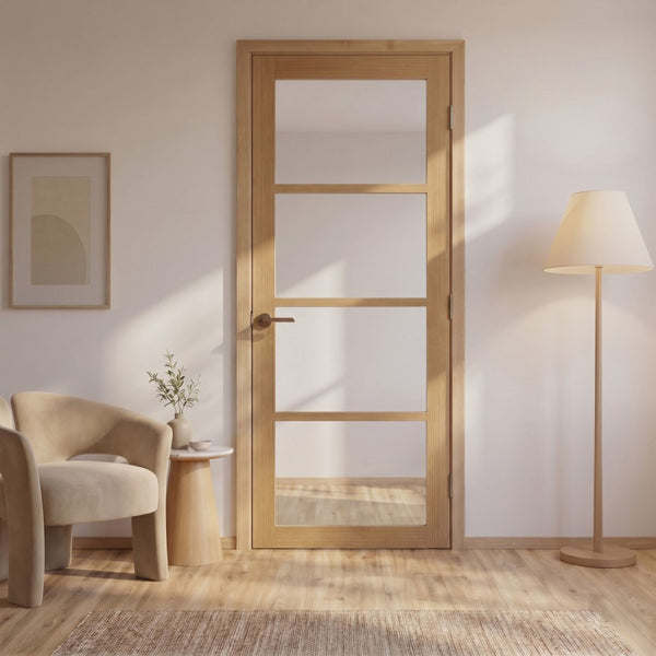 Internal Oak Laminate Brent Door with Clear Glass Pre-Finished