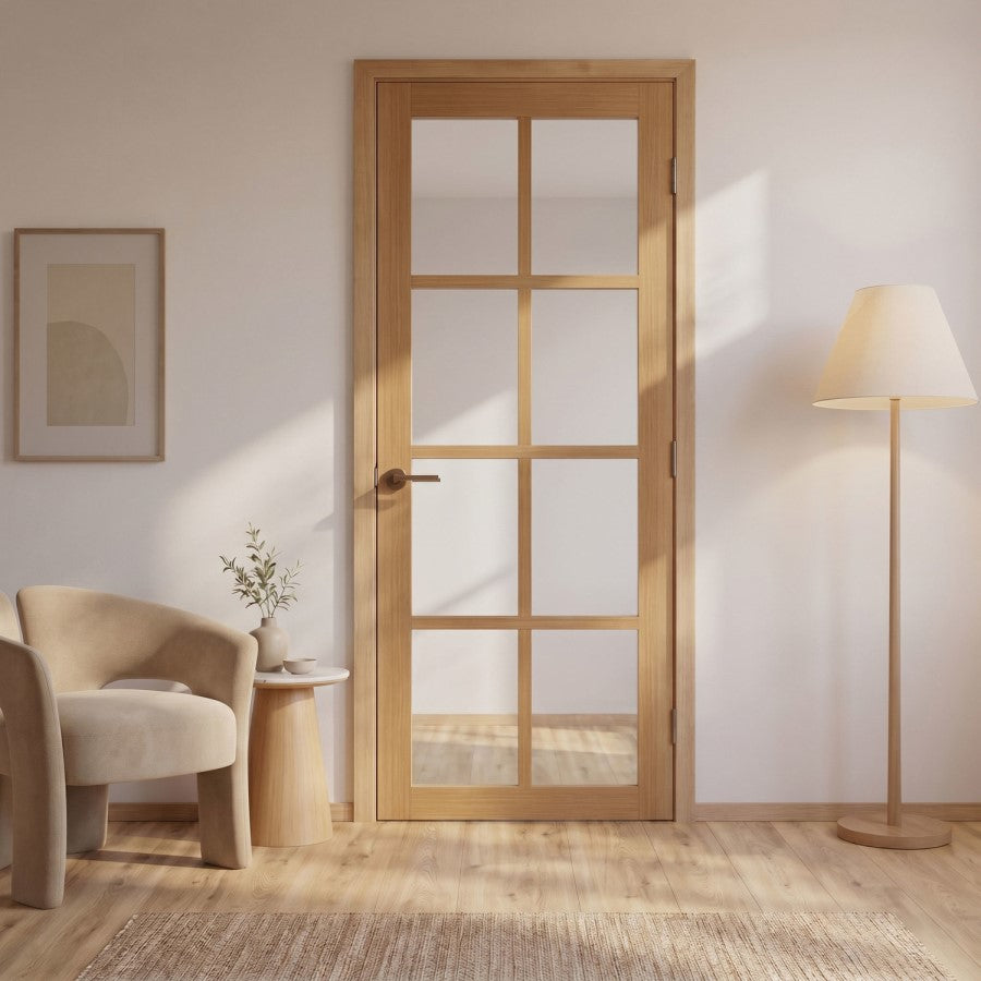 Internal Oak Laminate Haringey Door with Clear Glass Pre-Finished
