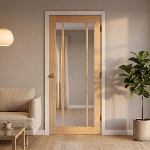 Internal Oak Laminate Redbridge Door with Clear Glass Pre-Finished