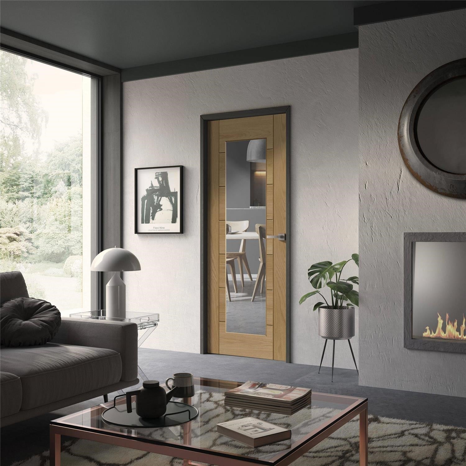 Internal Oak Pre-Finished Palermo 1L Fire Door with Clear Glass
