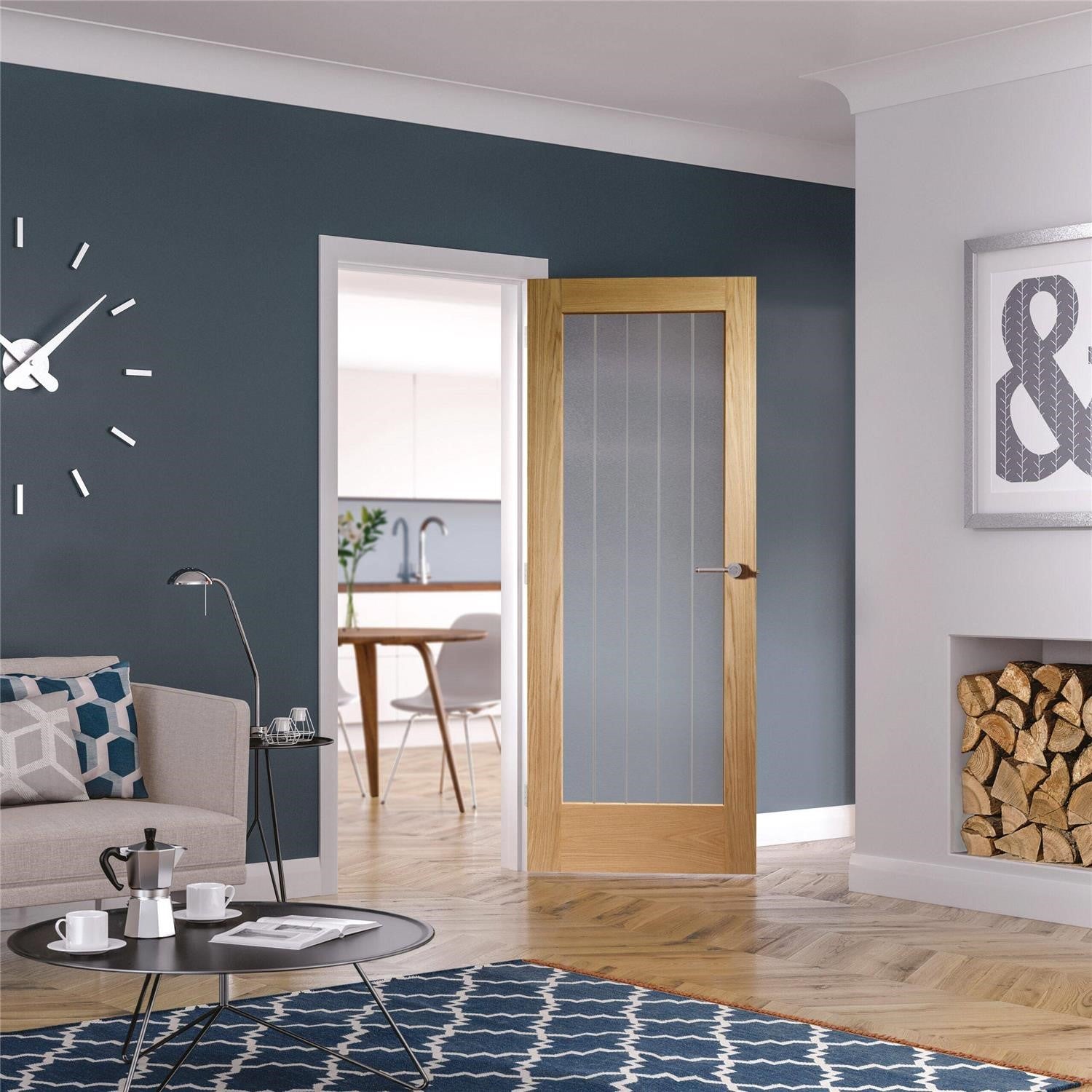 Internal Oak Pre-Finished Suffolk P10 Fire Door with Clear Etched Glass