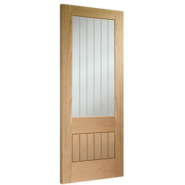 Internal Oak Pre-Finished Suffolk 2XG Fire Door with Clear Etched Glass