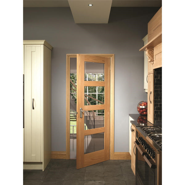 Internal Oak Pre-Finished Shaker 4 Panel Door with Clear Glass