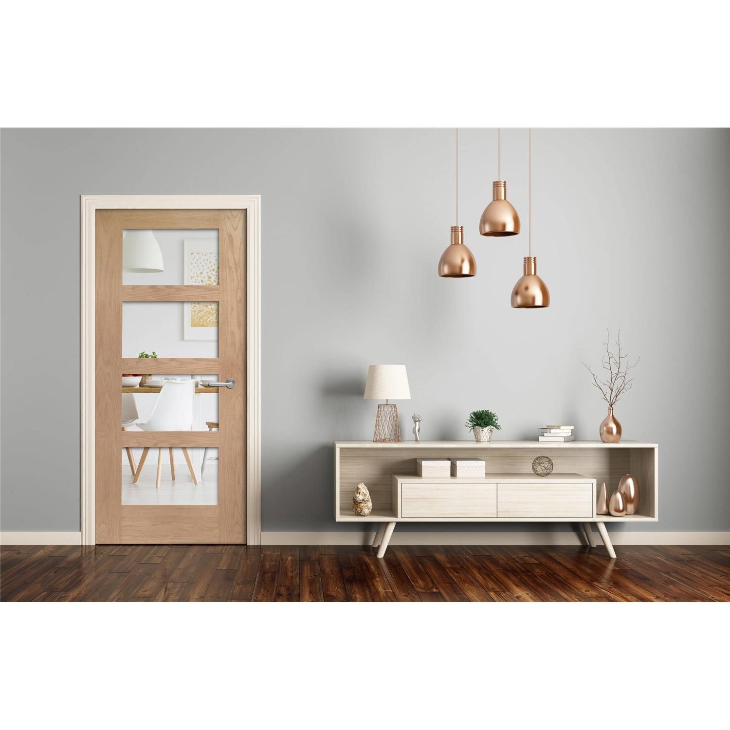 Internal Oak Pre-Finished Shaker Fire Door with Clear Glass