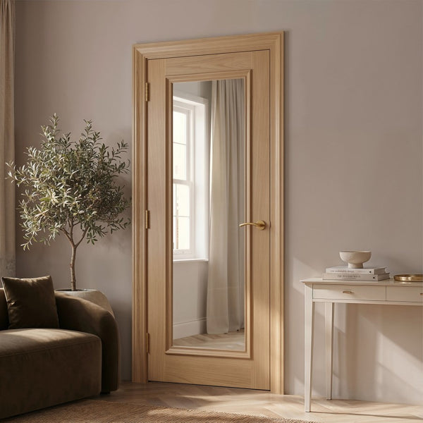 Internal Oak Pre-Finished Wellington Fully Glazed Door with Clear Bevelled Glass