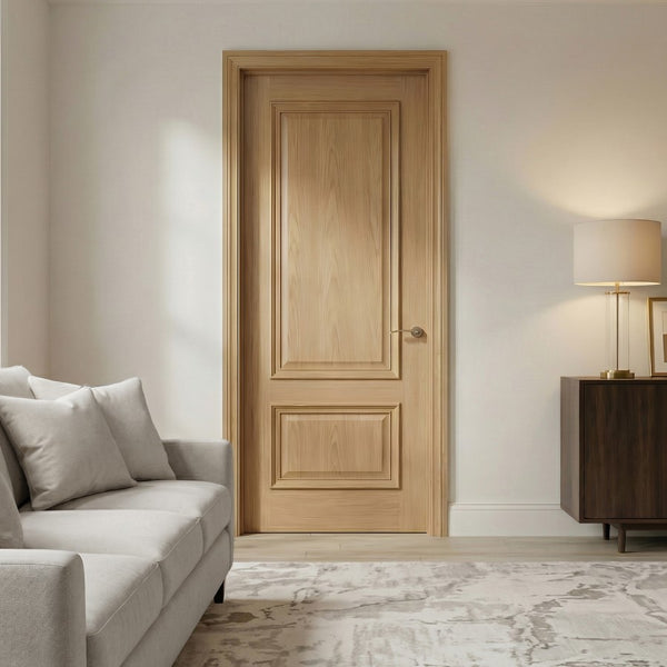 Internal Oak Pre-Finished Nelson 2 Panel Door with Raised Mouldings