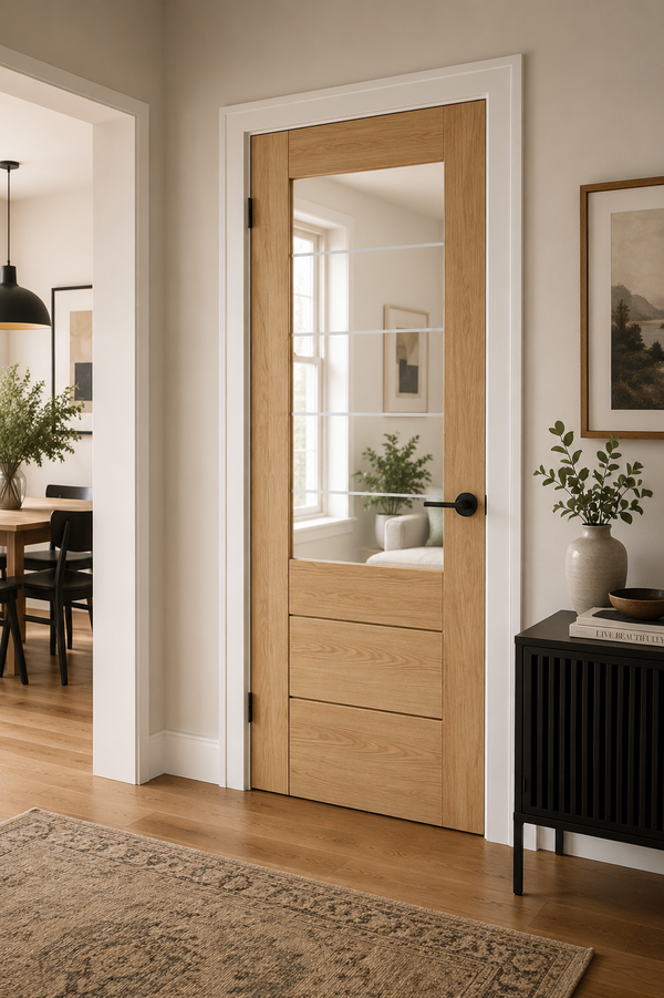 Palermo Essential 2XG Pre-Finished Internal Oak Door with Clear Etched Glass