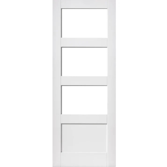 White Primed Shaker 3 Light 1 Panel Clear Glass Internal Door