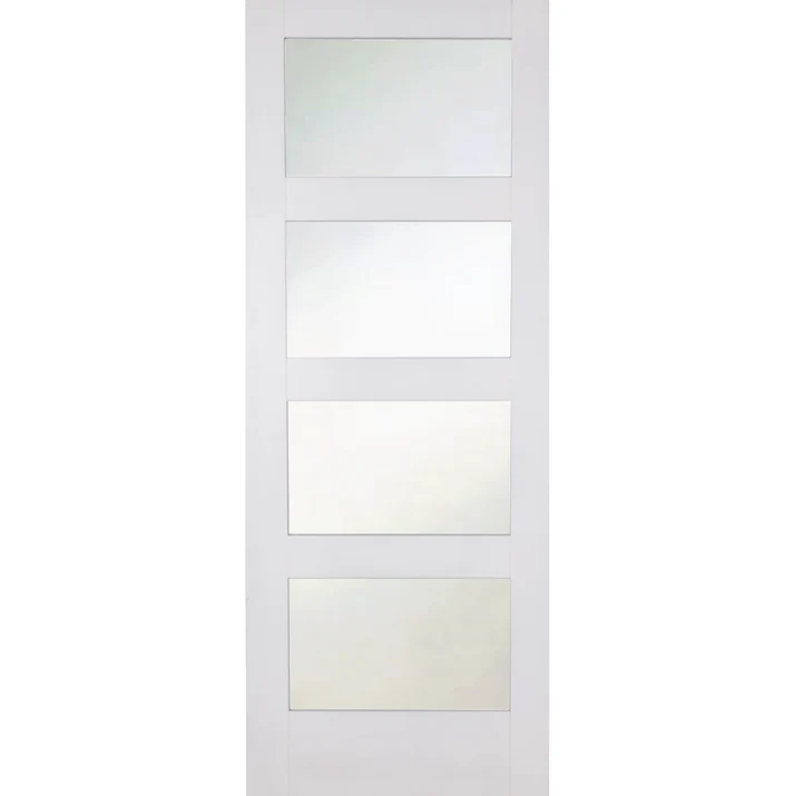 White Primed Shaker 4 Light Frosted Glass Internal Door