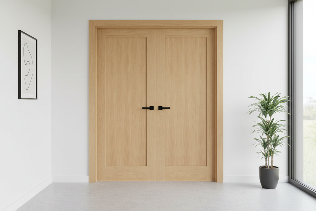 Closed double oak shaker doors