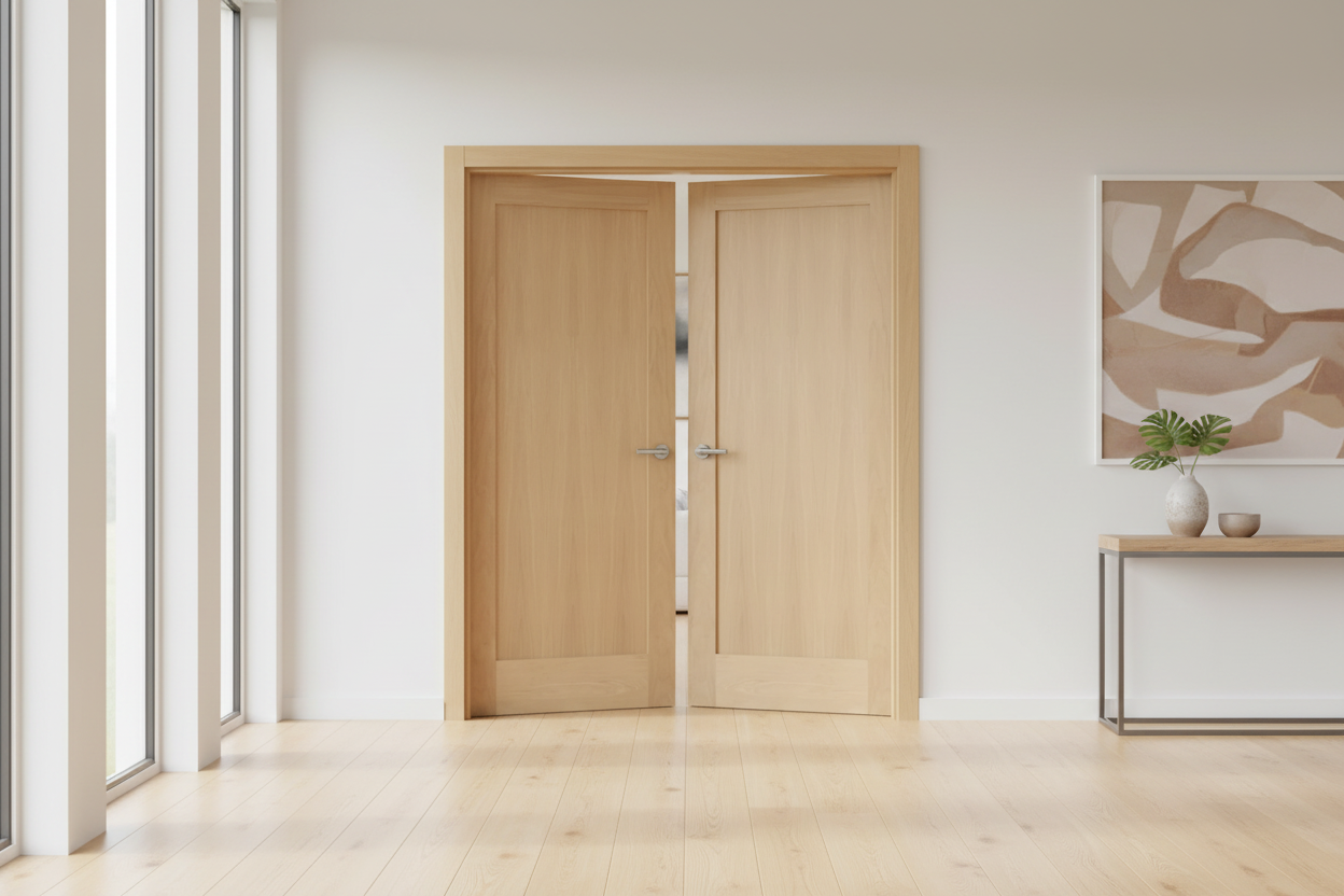 Double oak shaker doors in lifestyle setting