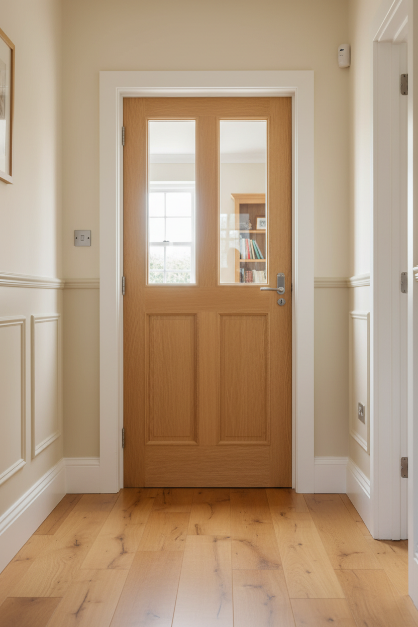 Oak 2 Panel 2 Light Clear Door - Corrected