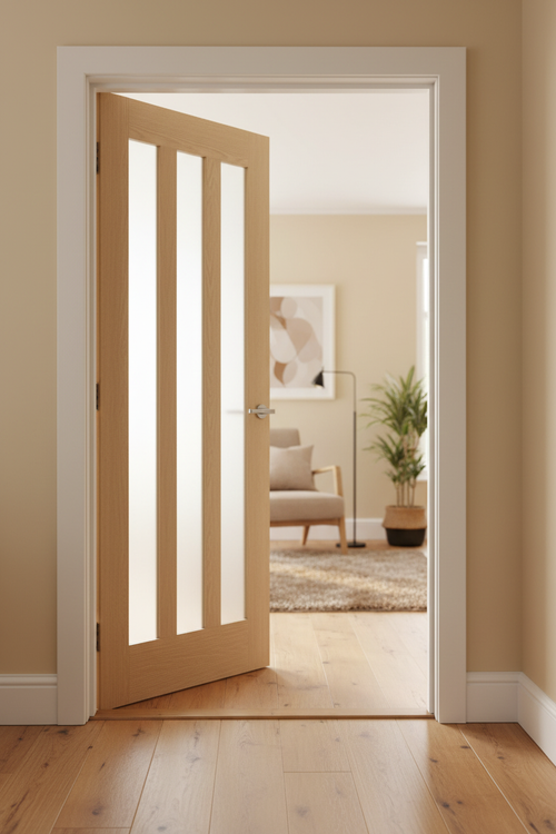 Oak Aston Frosted Glass Door Open