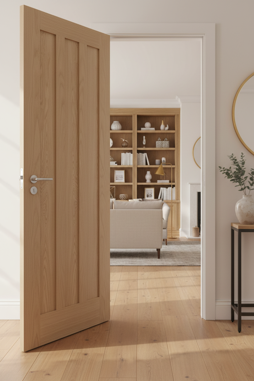 Oak Aston Panel Door Open in Home Setting