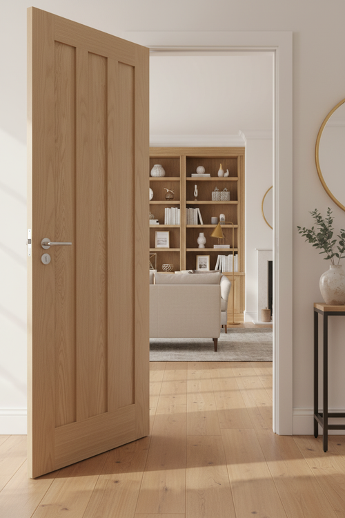 Oak Aston Panel Door Open in Home Setting