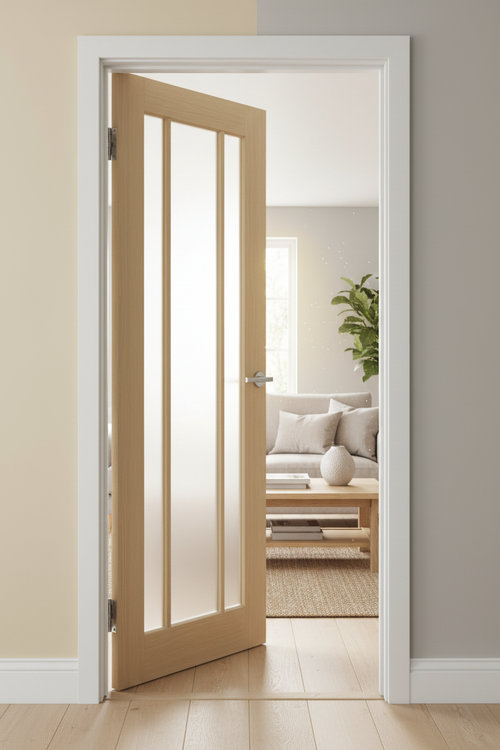 Oak Langdale Frosted Glass Door Open
