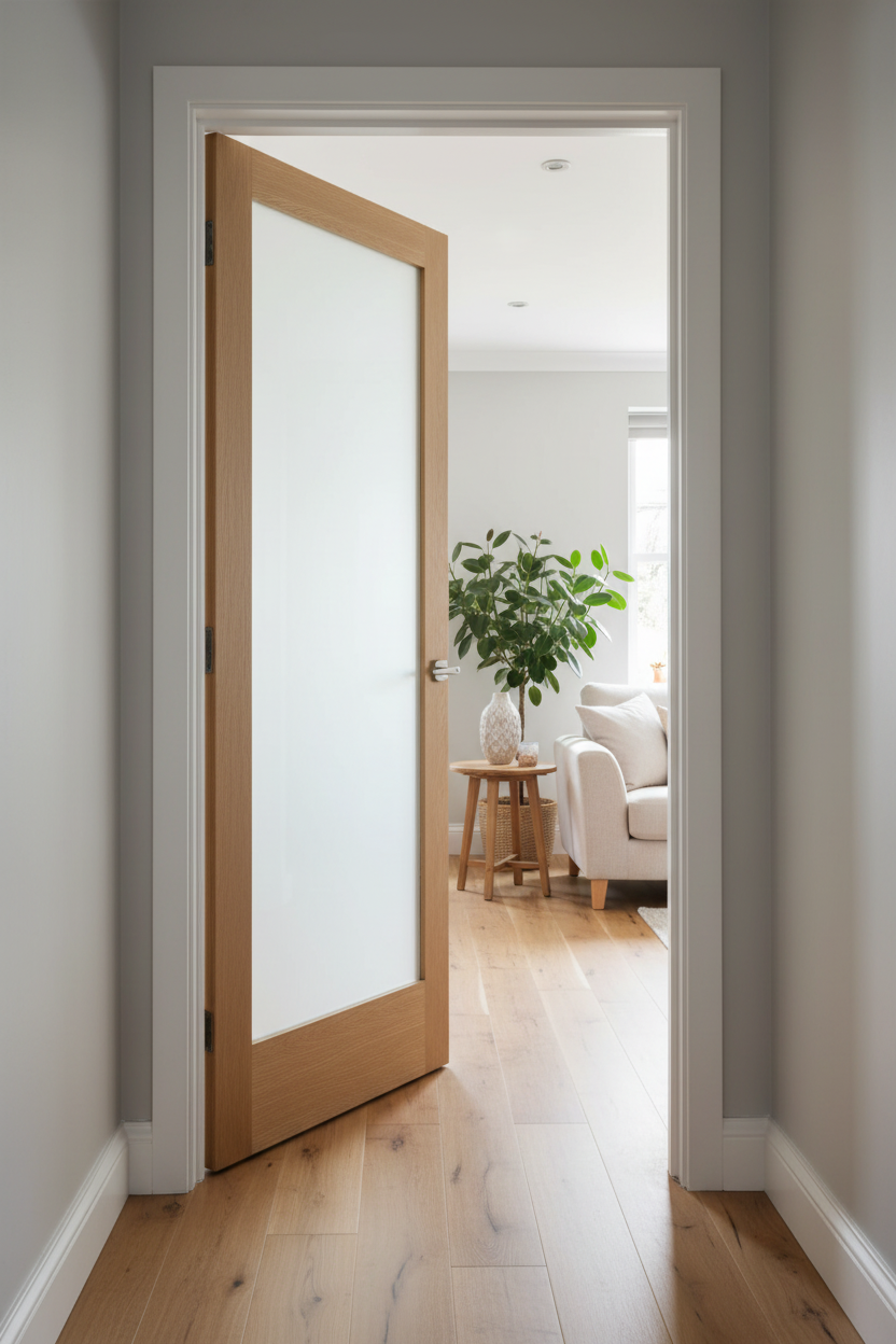 Oak Shaker 1 Light Frosted Door Open