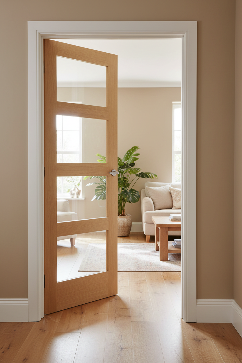 Oak Shaker 4 Light Clear Door Open