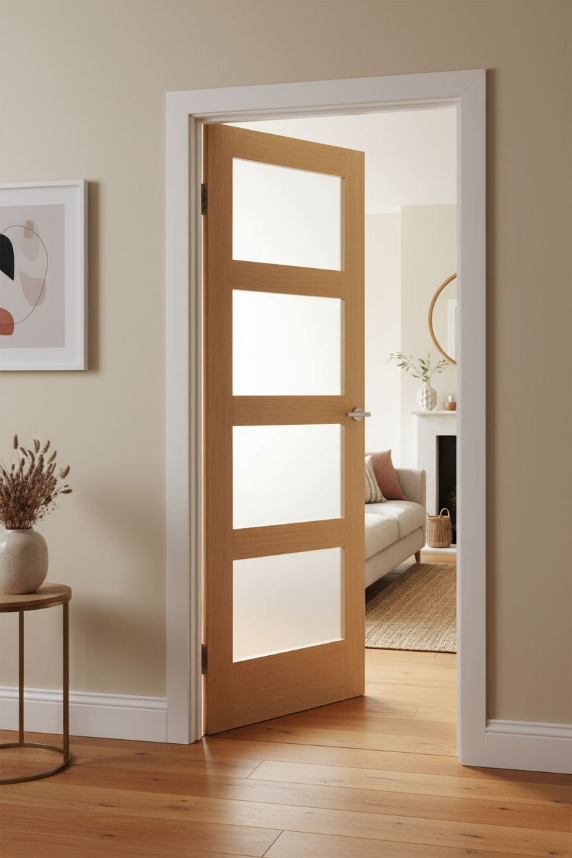 Oak Shaker 4 Light Frosted Door Open