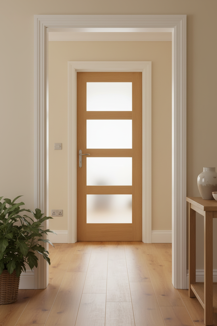 Oak Shaker 4 Light Frosted Internal Door