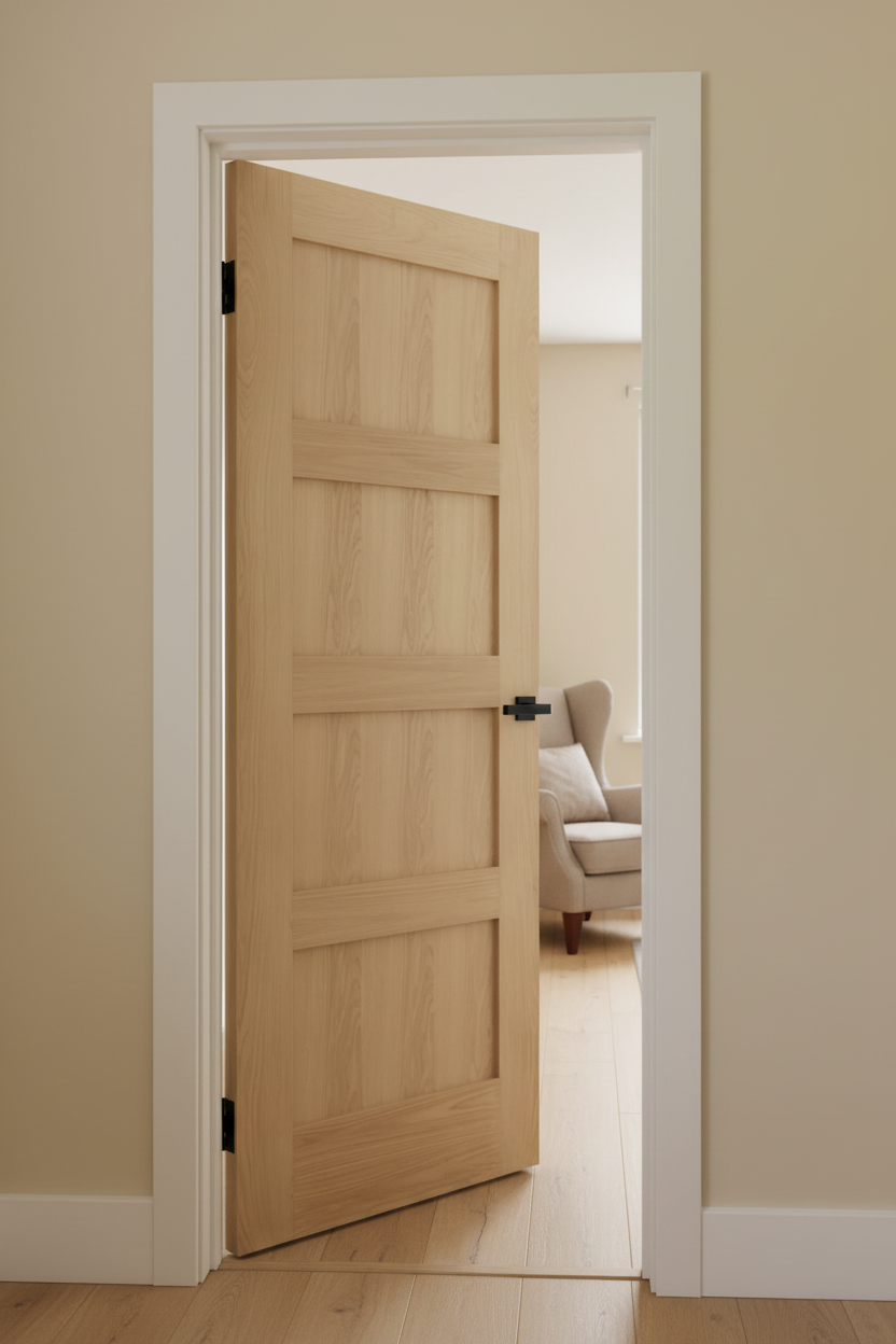 Oak Shaker 4 Panel Door Open - No Gaps
