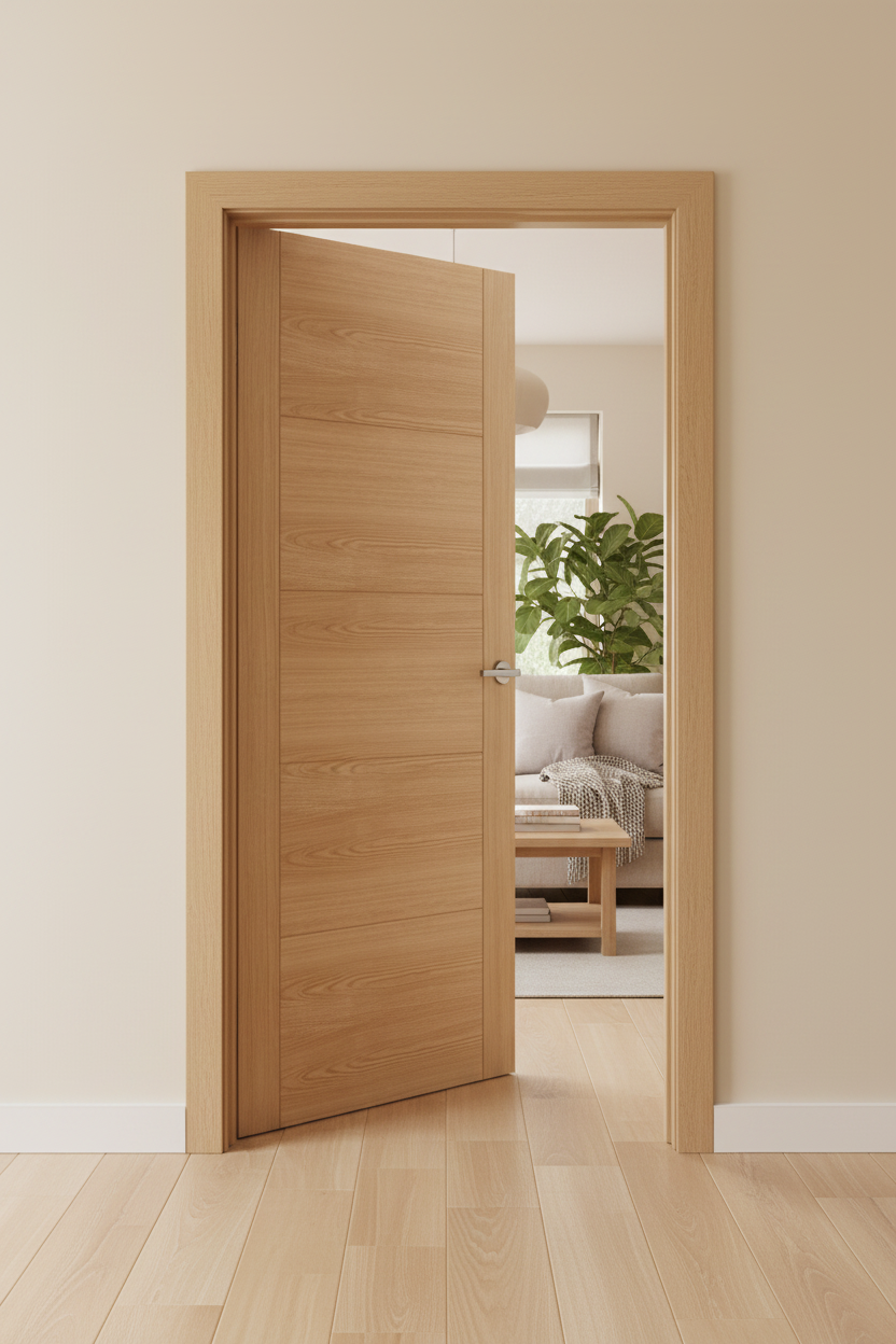 Oak Vancouver 5-Panel Door Open in Full Wall
