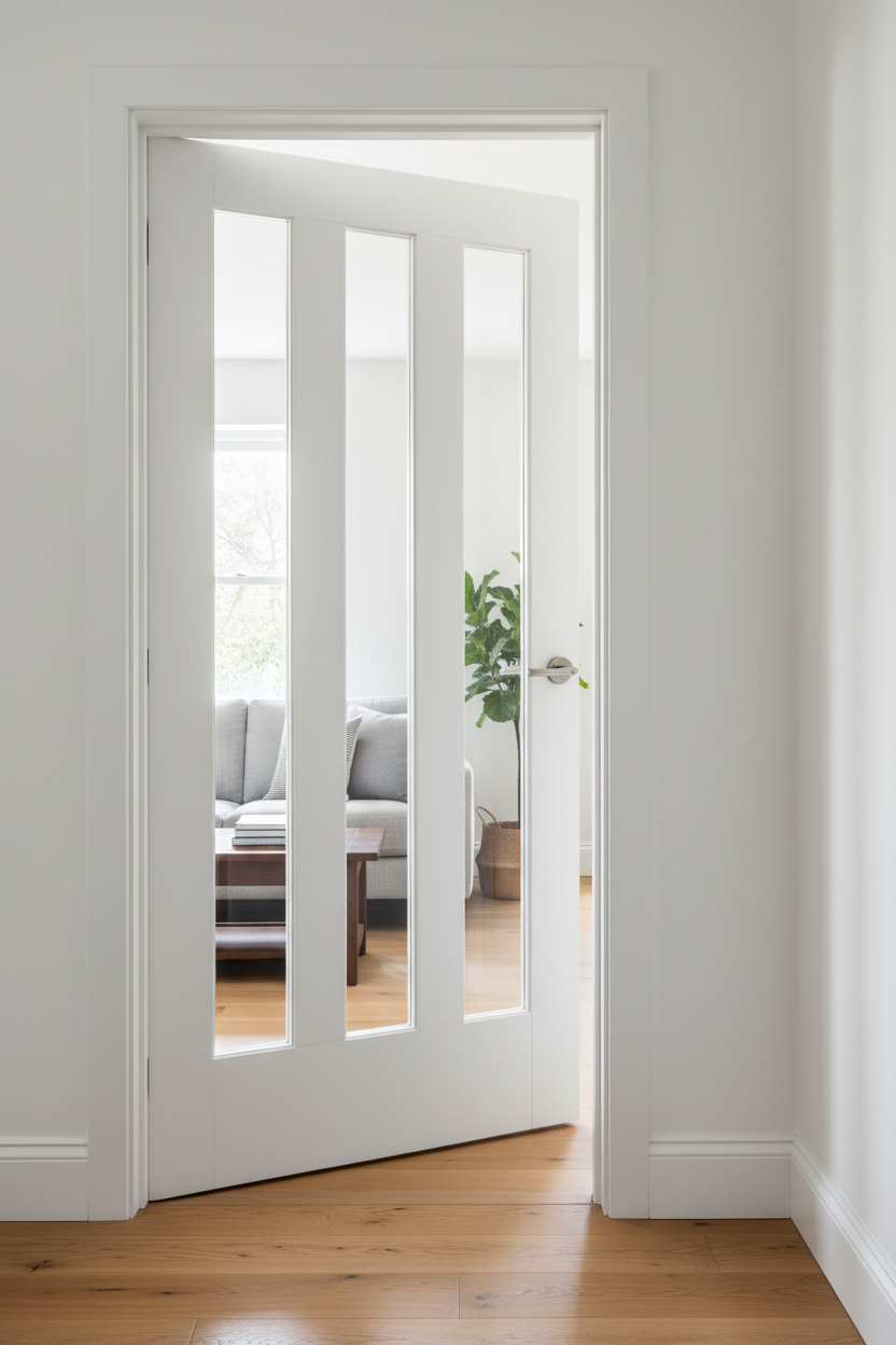 Photorealistic white oak door with clear glass