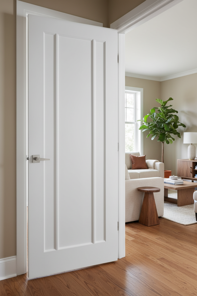 Premium white three-panel door in styled interior