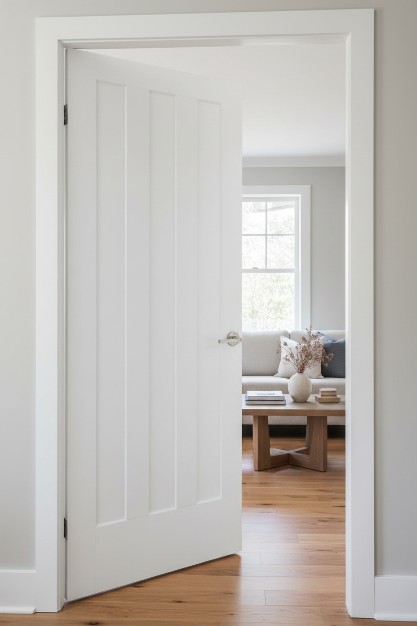 White Aston panel door open in modern interior