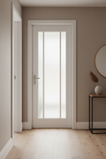 White door with frosted glass in modern interior