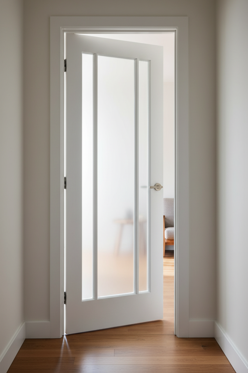 White frosted glass door open in modern interior