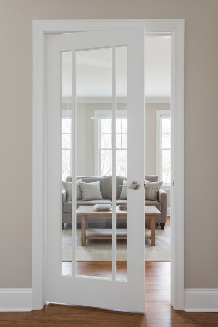 White Langdale door with clear glass open