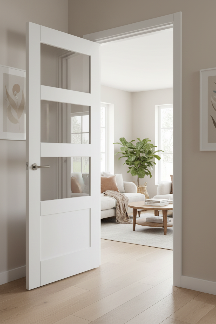 White Shaker 3-Light 1-Panel Door Open