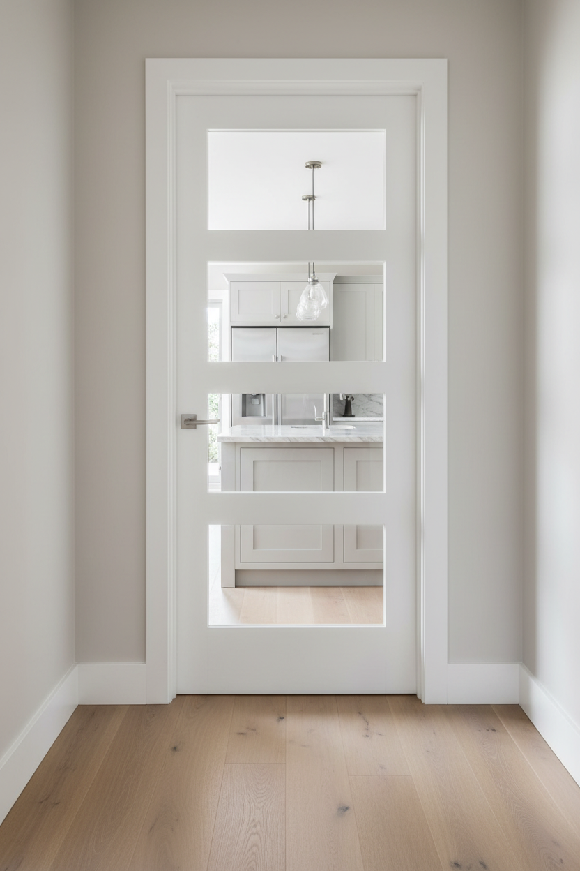 White Shaker 4-Light Door Looking Into Kitchen