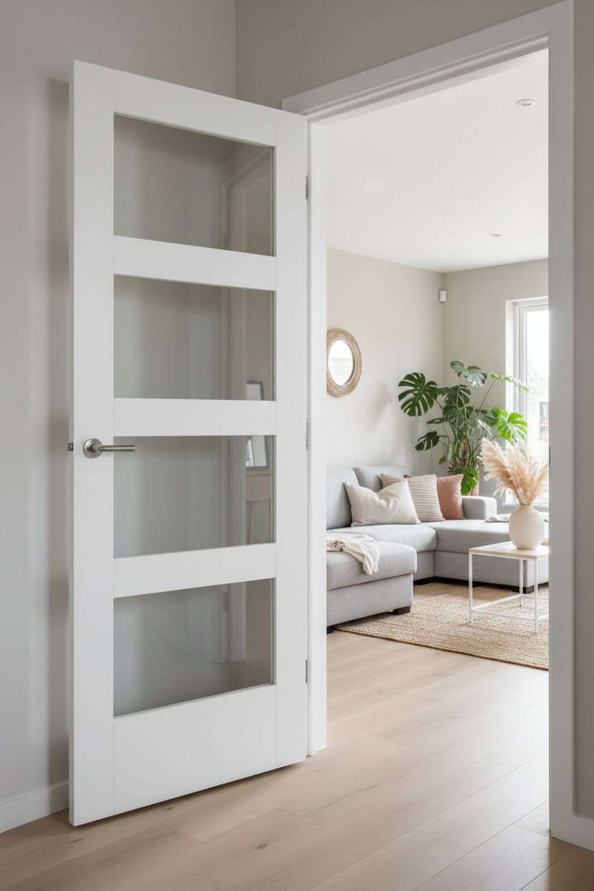 White Shaker 4-Light Door Open
